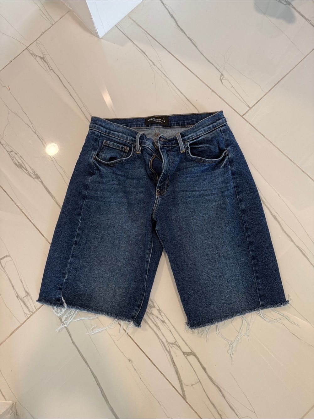 Just Black Indigo Frayed Hem Denim Bermuda Shorts low rise